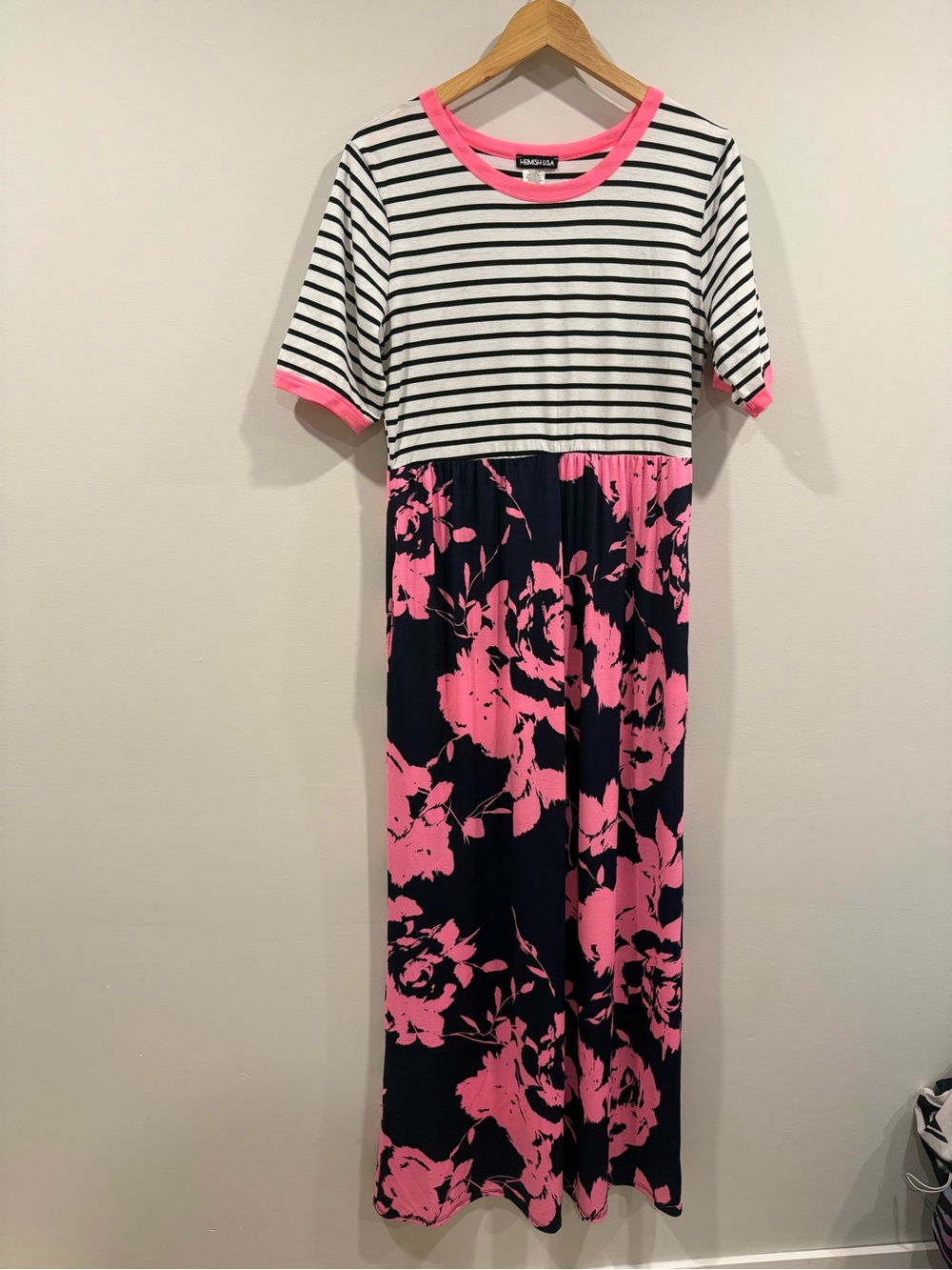 HEIMISH U.S.A. Black & White Striped Top with Neon Pink Trim